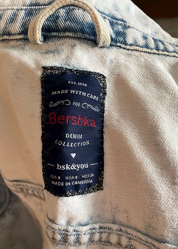Bershka Beyaz Batik Desenli Kadın Denim Ceket