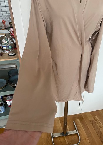 Bej V Yaka Uzun Kollu sabahlık - Görsel 6