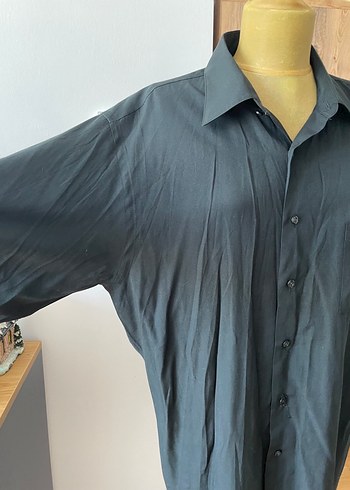 3xl Beden siyah Renk Siyah ipek kumaşa benzer Erkek Gömlek Loose Fit