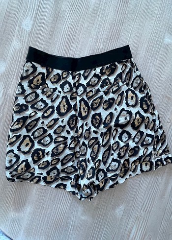 xs Beden Kahverengi leopar Desenli Mini Şort