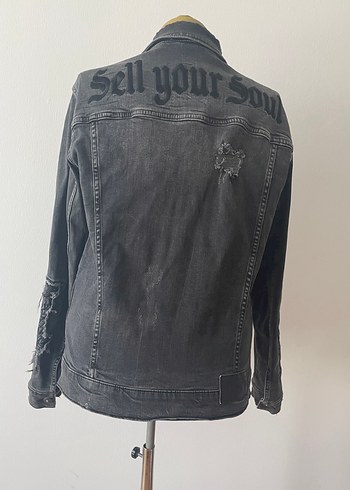 Pull and Bear Düğmeli Gri Nakışlı Kadın Denim Ceket