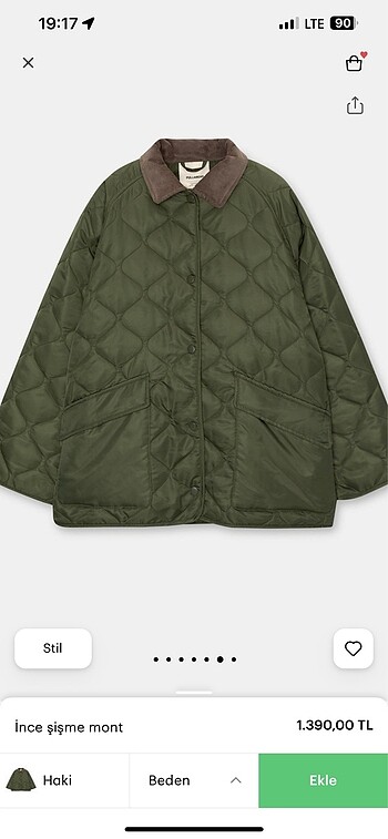 m Beden yeşil Renk Pull and bear mont