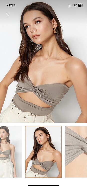 Vizon straplez düğüm ve cutout detaylı esnek body