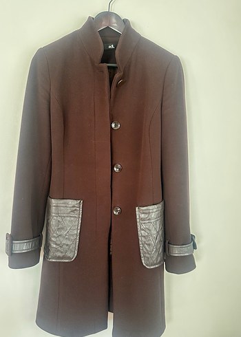 Düğmeli Kahverengi Deri Kadın Klasik Ofis Kabanı - Görsel 7