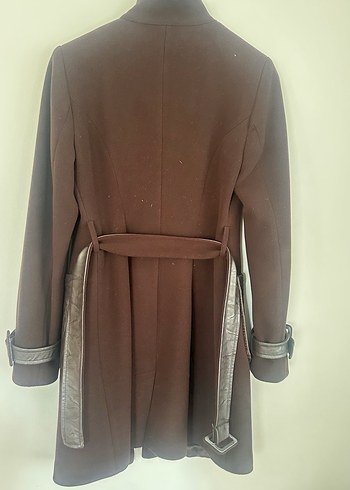 Düğmeli Kahverengi Deri Kadın Klasik Ofis Kabanı - Görsel 5