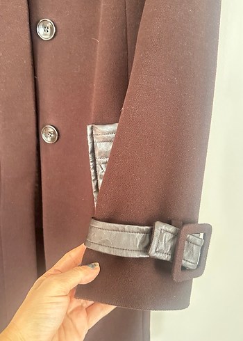 Düğmeli Kahverengi Deri Kadın Klasik Ofis Kabanı - Görsel 4