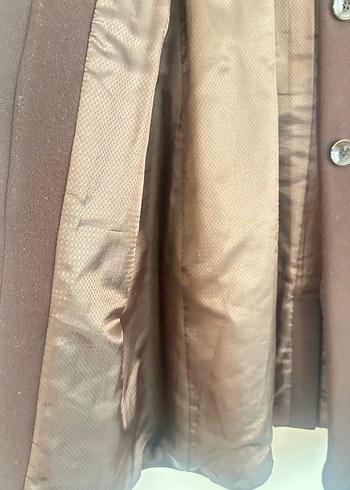 Düğmeli Kahverengi Deri Kadın Klasik Ofis Kabanı - Görsel 3