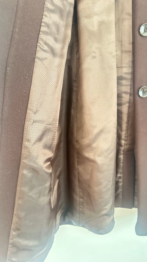 Düğmeli Kahverengi Deri Kadın Klasik Ofis Kabanı - Görsel 3