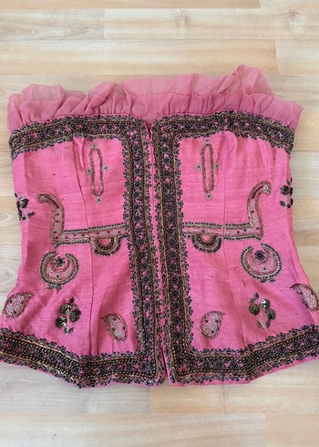 Zuhair Murad Boncuk İslemeli Pembe Straplez Bohem Bustiyer