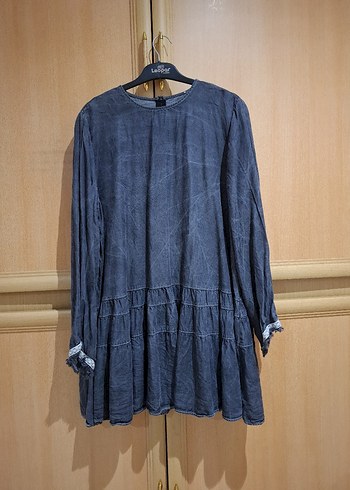 46 Beden Gri Düğmeli Kadın Denim Ceket