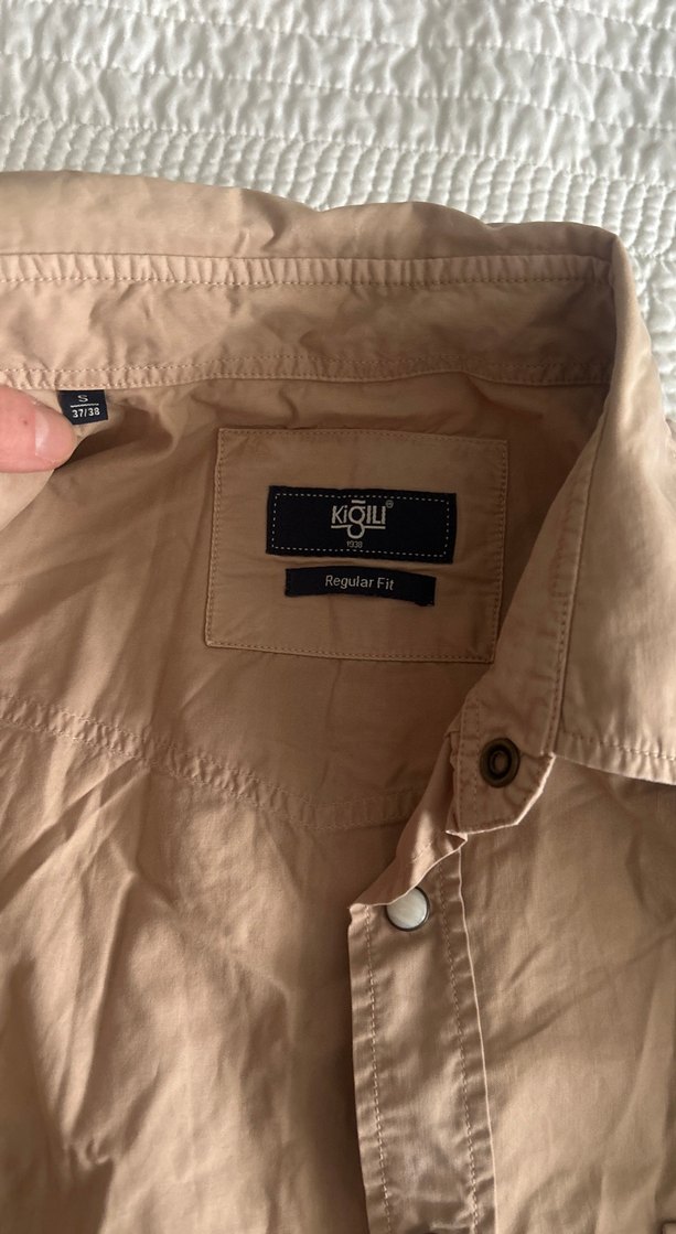 Bej Düğmeli Keten Erkek Gömlek - Görsel 2