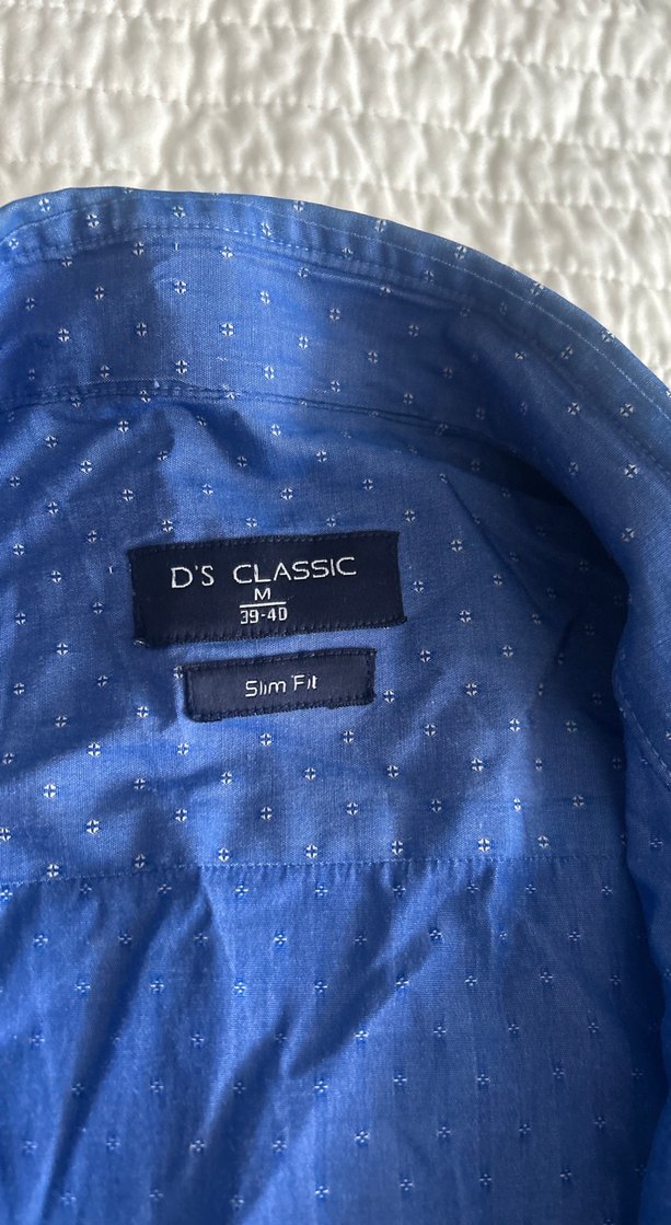 Mavi Keten Erkek Gömlek, Uzun Kollu, Düğmeli - Görsel 2