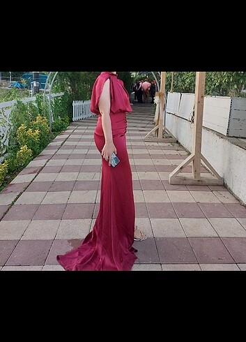 Saten bordo elbise
