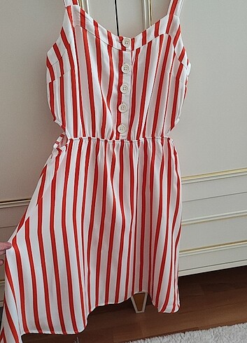 L beden çizgili elbise - Görsel 2