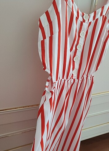 L beden çizgili elbise - Görsel 6