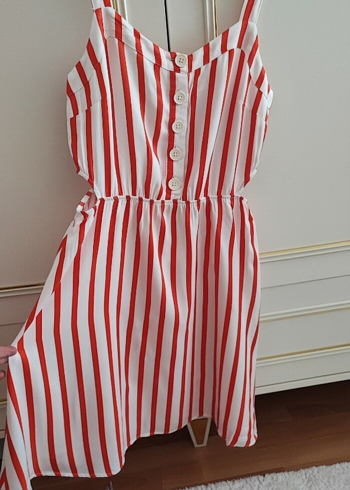 L beden çizgili elbise - Görsel 2