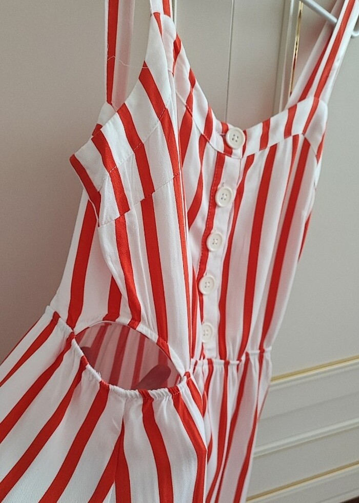 L beden çizgili elbise - Görsel 3