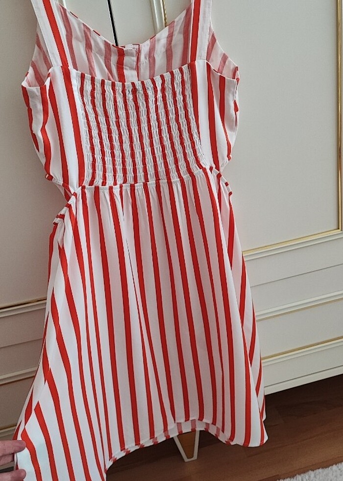 L beden çizgili elbise - Görsel 4