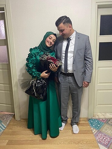 s Beden yeşil Renk Nişan elbisesi