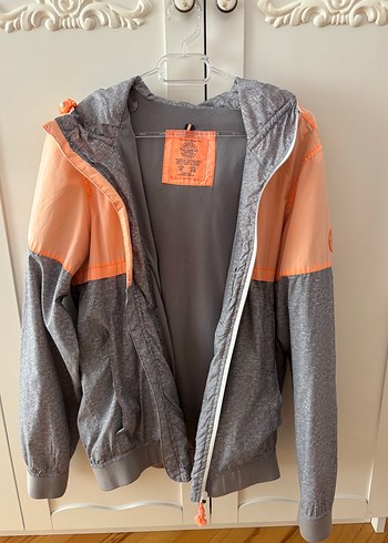 38 Beden Gri Turuncu Kapüşonlu Spor Ceket Pull&Bear