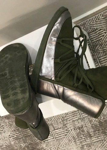 Kadın Haki Süet Kamuflaj Dolgu Topuklu Bot - Görsel 6