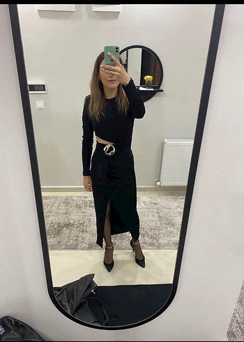 Siyah Kadın Uzun Kemerli Fitted Elbise - Görsel 2