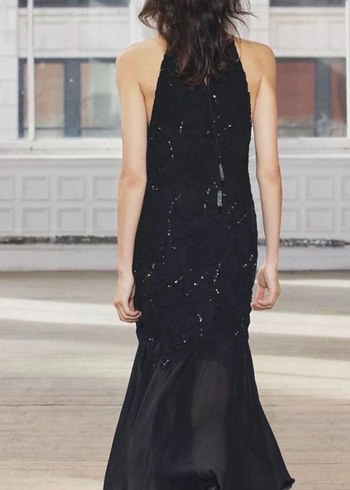 İşlemeli Siyah Uzun Elbise - Görsel 2