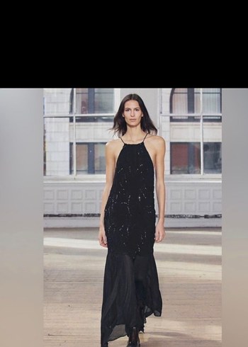 İşlemeli Siyah Uzun Elbise - Görsel 4