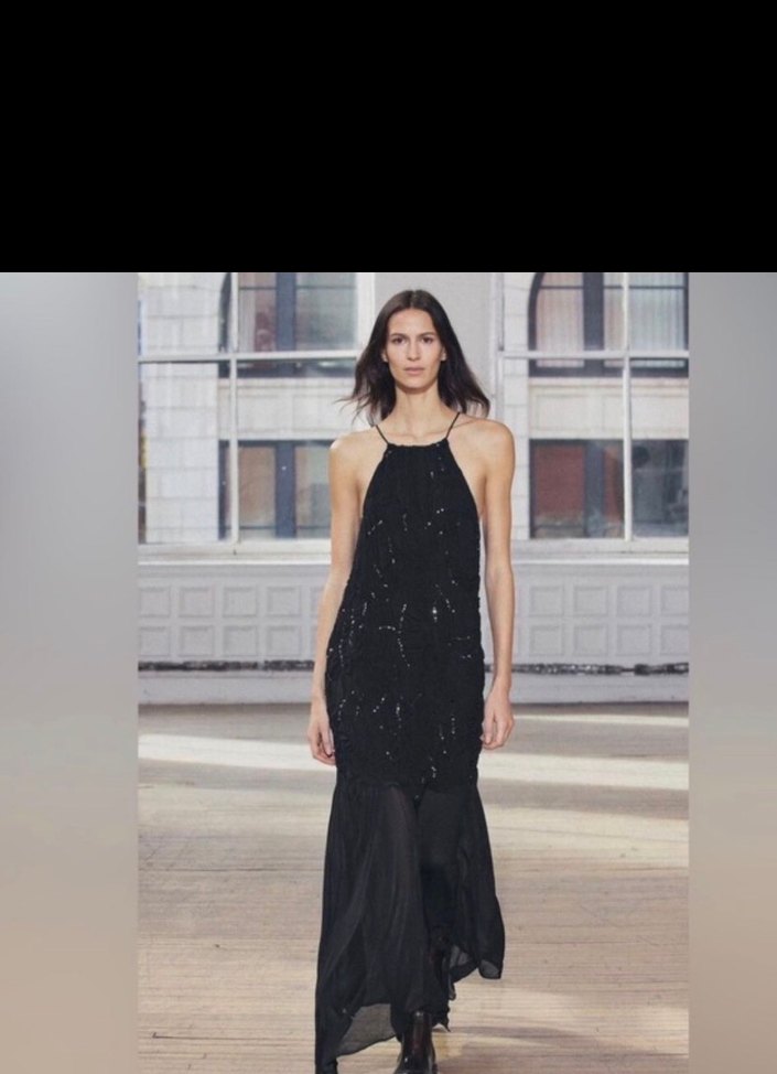 İşlemeli Siyah Uzun  Elbise - Görsel 4