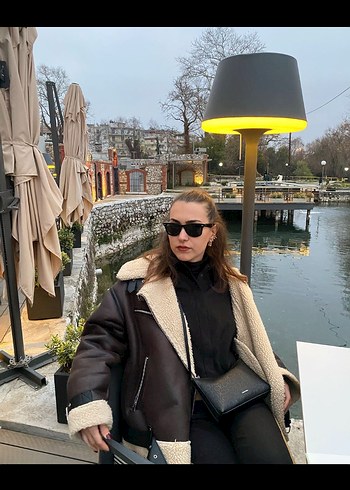 Kürk Detaylı Kahverengi Deri Biker Ceket - Görsel 2