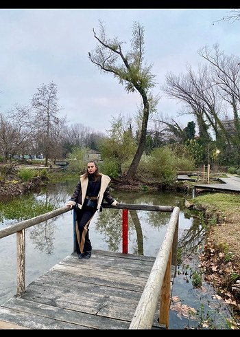 Kürk Detaylı Kahverengi Deri Biker Ceket - Görsel 3