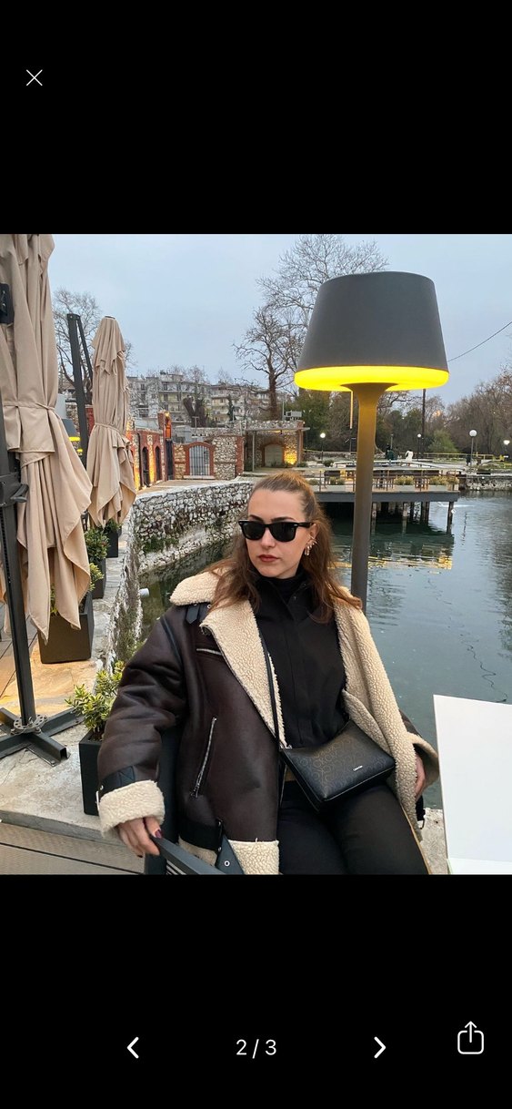 Kürk Detaylı Kahverengi Deri Biker Ceket - Görsel 2