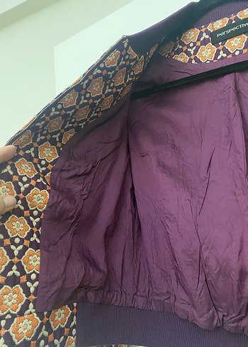 Perspective marka Desenli Mor Kadın Fermuarlı Ceket - Görsel 3