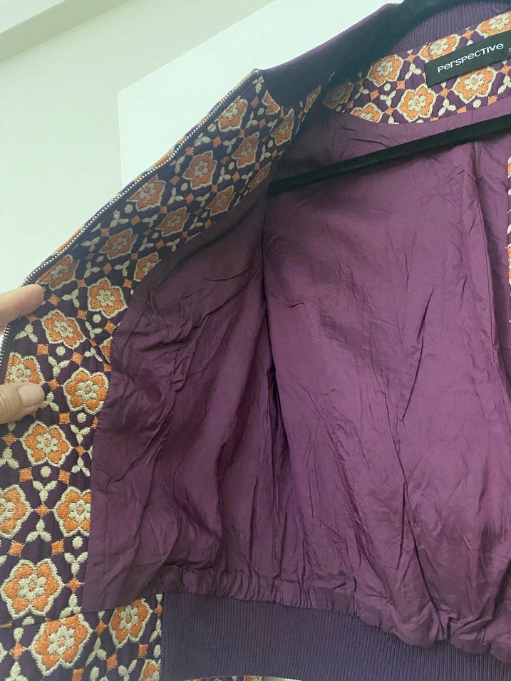Perspective marka Desenli Mor Kadın Fermuarlı Ceket - Görsel 3