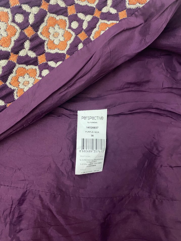 Perspective marka Desenli Mor Kadın Fermuarlı Ceket - Görsel 5