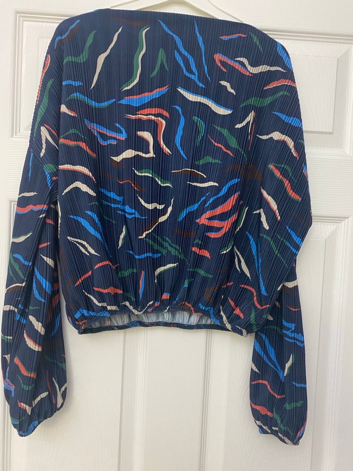 Jimmy Key Lacivert Bol Kesim Kayık Yaka Bluz - Görsel 3