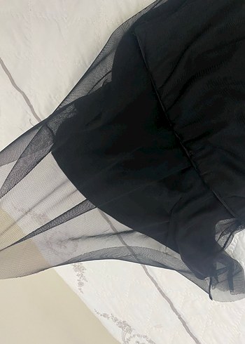 Siyah beli lastikli tül Uzun Kadın Etek - Görsel 4