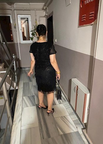 44 Beden Boncuk İşlemeli Siyah Abiye Elbise
