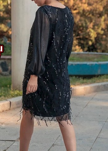 Boncuk İşlemeli Siyah Abiye Elbise