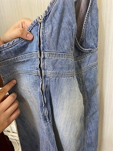36 Beden Fermuar detaylı denim elbise