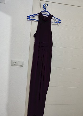 Mürdüm halter yaka Drapeli elbise m