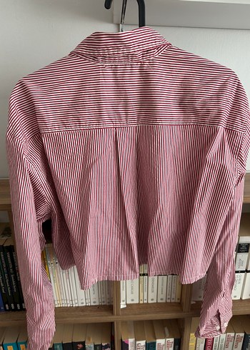 m Beden Bordo Çizgili Uzun Kollu Crop Kadın Gömlek Stradivarius