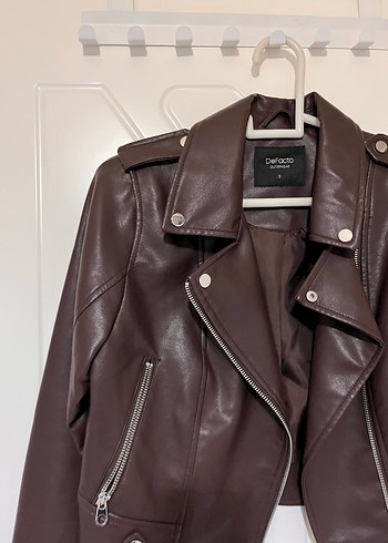 DEFACTO KAHVERENGİ BİKER DERİ CEKET - Görsel 2