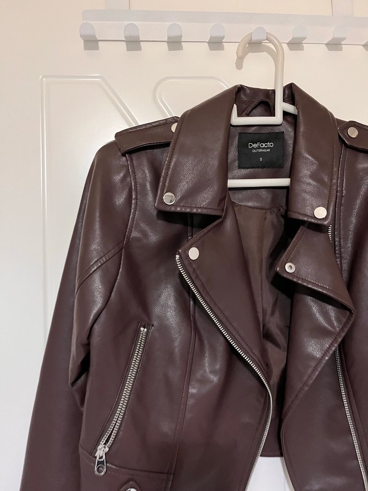 DEFACTO KAHVERENGİ BİKER DERİ CEKET - Görsel 2