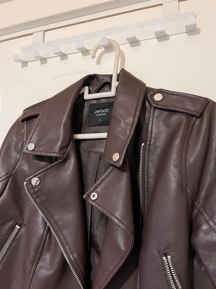 DEFACTO KAHVERENGİ BİKER DERİ CEKET - Görsel 3