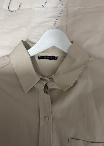 38 Beden Bej Kadın Gömlek Oversize Uzun Kollu
