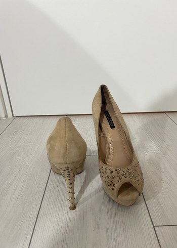 Bej Süet Kadın Dolgu Topuklu Ayakkabı - Görsel 2