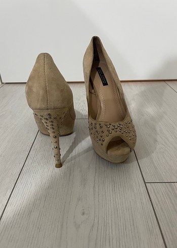Bej Süet Kadın Dolgu Topuklu Ayakkabı - Görsel 3