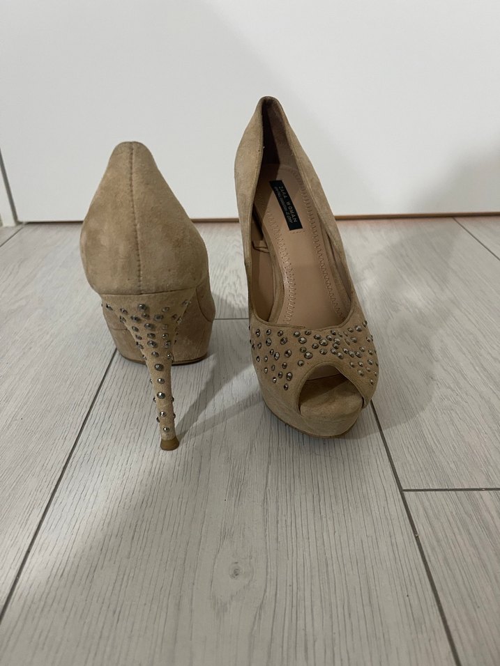 Bej Süet Kadın Dolgu Topuklu Ayakkabı - Görsel 3