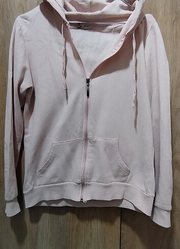 Pembe kapüşonlu sweatshirt hırka 